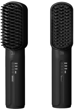 Glätteisen Kabellos, Tragbare Glättungsbürste für Unterwegs, Glättbürste Haarglätter Bürste mit 3 Heizstufen Wiederaufladbare Bartglätter Kamm für Männer
