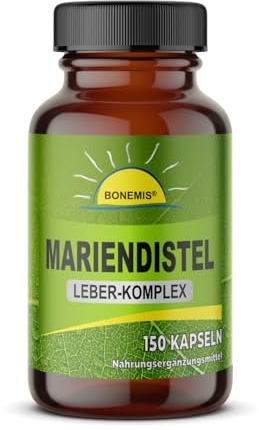 Mariendistel Leber-Komplex, hochkonzentrierte Extrakte (Mariendistel, Artischocke, Löwnzahn) plus Cholin, 150 Kapseln ohne Zusatzstoffe, Premiumqualität im Glas, Bonemis®
