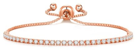 Philip Jones Rose Gold Plated 2mm Adjustable Tennis Bracelet Created with Zircondia® Crystals
