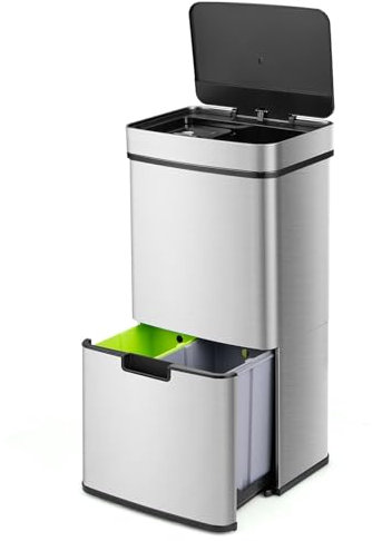 GiantexUK 72L Automatic Trash Bin, Stainless Steel Motion Sensor Kitchen Bin with Removable Inner Buckets, 2 Bottom Bins & Handle, Anti-Fingerprint Garbage Can for Dining Living Room Office