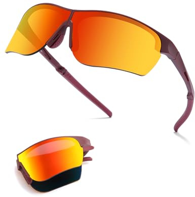 CNLO Sports Sunglasses Lightweight TR90 Frame Women Driving Fishing Foldable Sunglasses UV400 Protection(Purple frame dazzling red film)