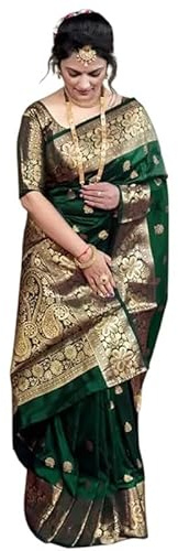IMTRA FASHION Saree Traditionnel Pour Femmes Indien Banarasi Jacquard Kanjivaram Style Sari Avec Chemisier Non Cousu-Pièce-Vert