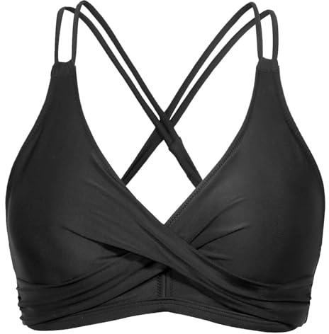 Rayson Bikiniöverdel Push-up Klassisk Vadderad Triangel Bandeau-BH Enfärgad Bikinitopp Dam, Svart, L