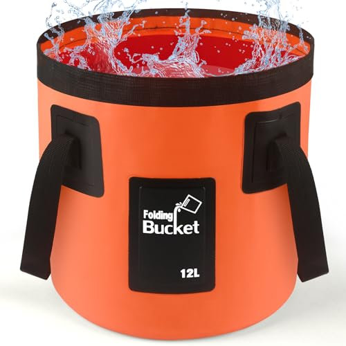 Collapsible Bucket 12L, Plumbers Folding Bucket Portable Garden Buckets, Lightweight Camping Storage Water Container Tub for Camping Hiking Fishing Gardening Car Washing Household Cleaning Supplies