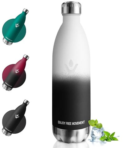 Gourde Isotherme 1L, Étanche, Gourde Métal sans BPA, Bouteille d'eau Double Paroi, Réutilisable, Bouteille Isotherme en Acier Inoxydable, Gourde Inox pour Sport, Gym, École, Bureau, Randonnée
