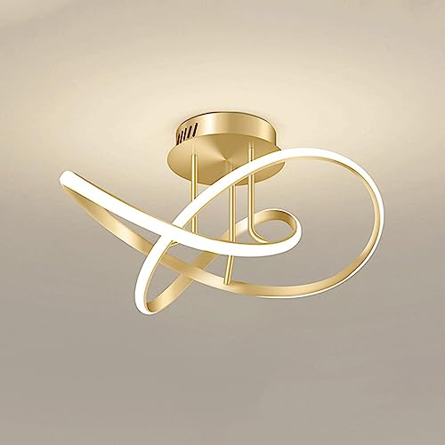 Lámpara de Techo LED de Arco, diseño Creativo en Espiral de 40 W, Moderna lámpara de araña acrílica Dorada para Dormitorio, Cocina, Pasillo, balcón, luz cálida de 3000 K.