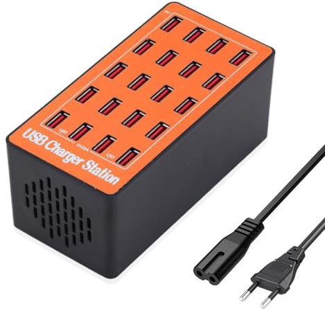 USB Mehrfach Ladegerät,20-Port USB Ladestation,Intelligentes Desktop Ladegerät mit Multi-Port-Design,USB-Hub, Wandladegerät, Netzteil Stecker für iPhone, Samsung, Google & Mehr