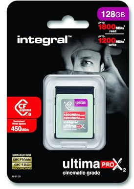 Integral 128GB CFexpress Memory Card Type B 2.0, 8K RAW & 4K 120 FPS 1800MB/s Read, 1200MB/s Write Speed, 450MB/s Sustained Write Designed for the Cinematographer and Professional Photographer