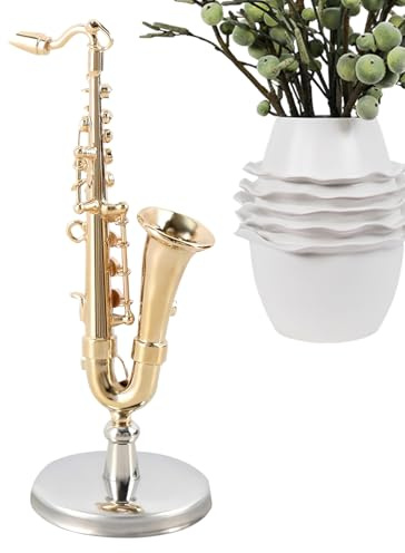 Modèle saxophone - Mini saxophone - Pièce de collection avec support et étui pour décoration de chambre et maison de - Cadeau pour adultes et - Anniversaire de Noël