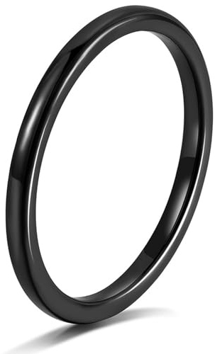 Ayoiow Fedine Fidanzamento Coppia Donna, Anello Sottile Lucidato Acciaio Al Tungsteno Nessuna Pietra Preziosa, Nero Taglia 21
