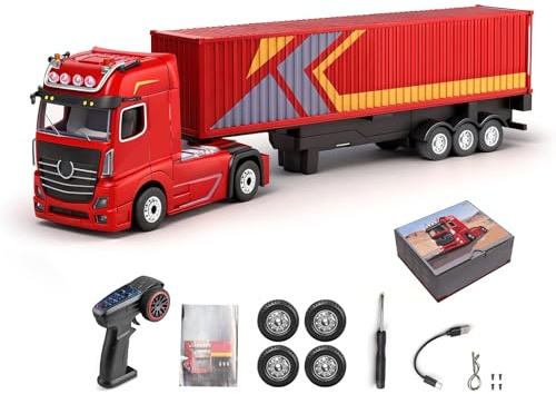 Goolsky Camión Teledirigido Camión RC con Luz y Sonido RC con Luz y Sonido Contenedor 1:64 2.4G Totalmente Proporcional Alcance de 30 M Función de Elevación Control