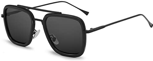 SHEEN KELLY Retro Sonnenbrille Quadratische Metallrahmen für Männer Frauen Klassiker Sonnenbrille Piloten Schwarz Linsen 1:1