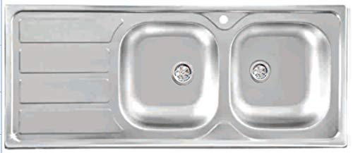 MABEL Lavello Cucina 2 Vasche con Gocciolatoio Lavandino Cucina Lavello Incasso Acciaio Inox 201 con Finitura Spazzolata Facile da Pulire Lavabo Cucina Profondità Vasche 15 cm - L 116 cm x P 50 cm