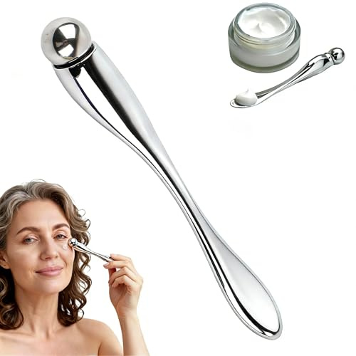 Lurrose Masajeador De Ojos Y Espátula Para Mascarilla Facial De Metal Con Diseño Doble Función Para Aplicar Crema Y Masajear Contorno De Ojos Portátil Y Compacto