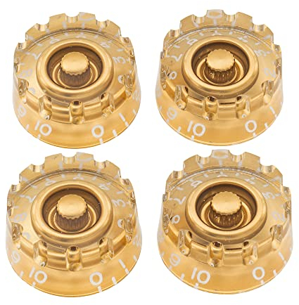 Musiclily Pro Metrische Gitarre Knöpfe Potiknöpfe Knurled Speed Knobs für Epiphone Les Paul Style E-Gitarre Bass, Gold(4er Set)