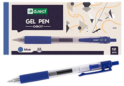 D.RECT 0907 12 unidades | bolígrafos de gel de tinta | bolígrafos de gel punta fina | agarre de goma azul