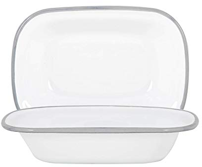 Argon Tableware 20cm Enamel Pie Dish - Grey Rim - Pack of 2 - Dishwasher Safe Pie Dishes Enamel Cookware Oblong Pie Dish Oven Tray Bakeware Pastry Casserole Roasting Tin