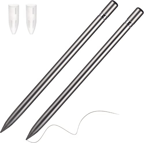 Chinco 2 Pieces Everlasting Pen Erasable Pencil Metallic Inkless Metal Pen Back to School First Day No Ink Aluminum Pencil with Latent Eraser for Kids Adult Writing Drawing Drafting Office (Gray)