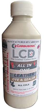Carbusonic All in one Leather dye and sealant, Interior Leather Paint for Car Seats, Sofas, Arm Chairs, Shoes, Handbags & More. (250ml Ivory White)