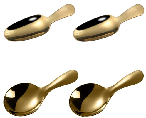 Eleanly 4 Pcs Tea Spoons Short Handle Spoons Stainless Steel Mini Teaspoon Ice Cream Scoop Tiny Spoon for Loose Tea Leaves Coffee Beans Candy Milk Powder