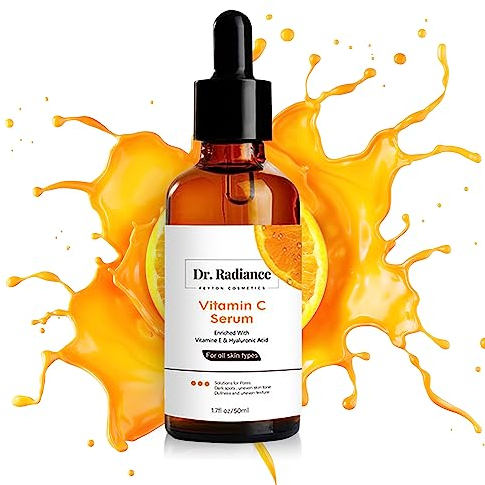 50ml | DR. RADIANCE BIO Vitamine C Serum plus Aleo Vera, 3,5 Niacinamid, 10% Hyaluronsäure, 5% Vitamine E, 20% Vitamine C | Für eine strahlende und gleichmäßige Haut | PETA zertifiziert | Vegan