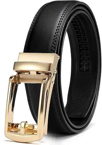 CR Gürtel für Damen, Schwarz Mit Goldfarbener Schnalle, 3,2 cm Breit, Verstellbar Mit Ratsche, 32 bis 35 Taillenumfang