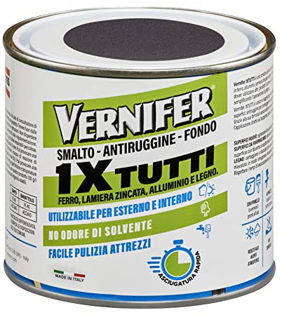 VERNIFER 1XTUTTI Grafite Antichizzato, Smalto Acrilico per la Protezione e Finitura di Superfici, Antiruggine, Smalto Lucido e Opaco, Senza Odore, 500ml