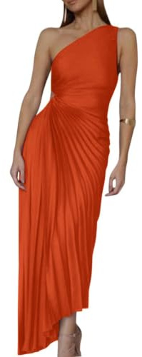 Minetom Robe de Soirée Femme Elegante Une Épaule sans Manches Plissée Party Cérémonie Mariage Demoiselle d'honneur Maxi Robe Longue