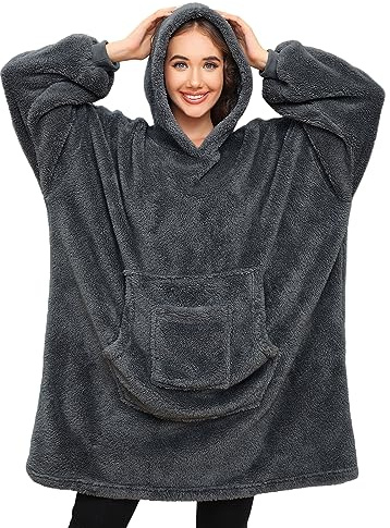 Tuopuda Sweat à Capuche Pull Femme Plaid, Sherpa Sweatshirts Surdimensionné Manche Longue, Chaud Idee Cadeau Femme, Gris