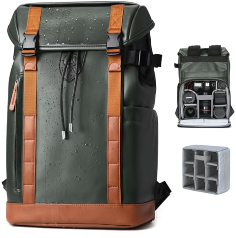 TARION Zaino per fotocamera a specchio, professionale, con scomparto per laptop da 14 pollici, per treppiede, obiettivi, fotocamera con custodia antipioggia, verde, m, Zaino per fotocamera