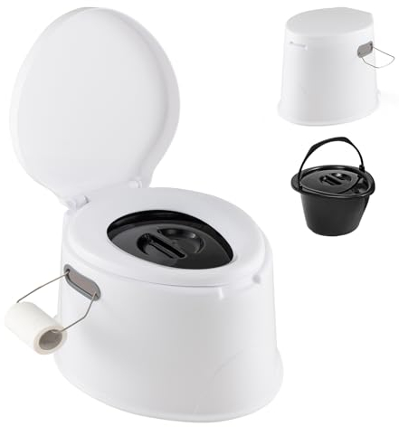 SOARS Campingtoilette, 5L Reisetoilette, Camping Toiletten mit abnehmbarem Inneneimer & Papierrollenhalter, Mobile Toilette mit Deckel, bis 200 kg belastbar, ideal für Camping, Reisen,Wandern (Weiß)