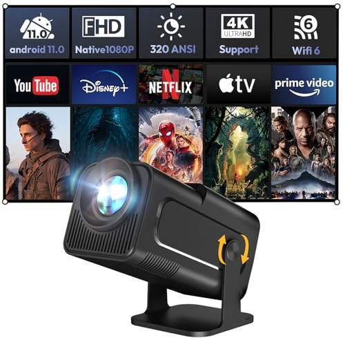 Smart Mini Beamer XGODY Gimbal5 Android 11 Full HD Projektor Native 1080P 4K Unterstützung 5G WiFi6 Bluetooth 5.0 Heimfilmprojektor Elektrischer Fokus Auto Keystone 180 Rotierend Mattschwarz