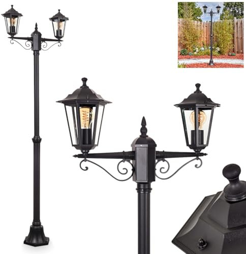 HOFSTEIN Kandelaber Loria, Außenwegeleuchte aus Metall/Glas in Schwarz/Klar, Leuchte im Antik/Vintage-Design für Garten/Außenbereich/Terrassen, Höhe: 200 cm, 2 x E27, ohne Leuchtmittel, IP44