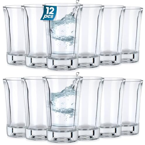 Vilde Vasos de chupito de cristal pequeños vasos de licor transparentes, aptos para lavavajillas, base gruesa, para fiestas, festivales, tequila, ouzo, vodka, 40 ml, 12 unidades