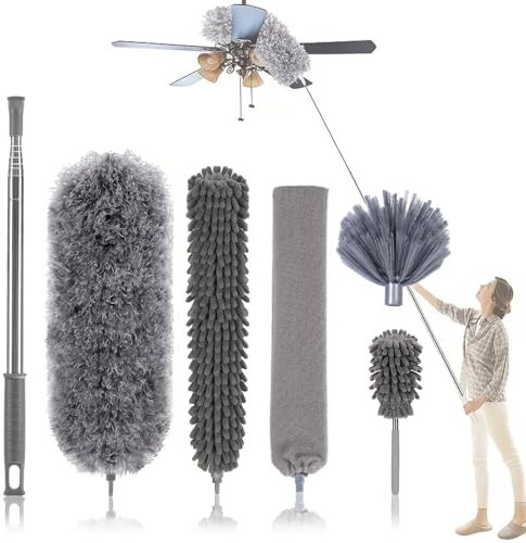 Feather Duster Extendable, 6 Pcs Duster With 92 Telescoping Extension Pole And Bendable Reusable Gap Hand Crevice Brush For Cleaning High Ceiling Fans, Cars,Lights,Blinds cleaner, Cobweb