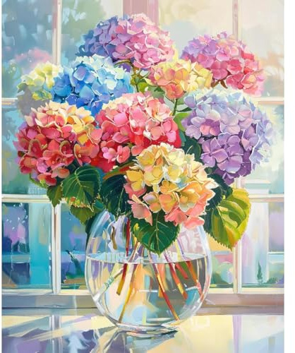 BEAYIOU Kit de broderie au point de croix estampé de fleurs pour adultes, kit de décoration au point de croix coloré hortensia pour débutants sans cadre, kit de broderie compté, décoration d'intérieur