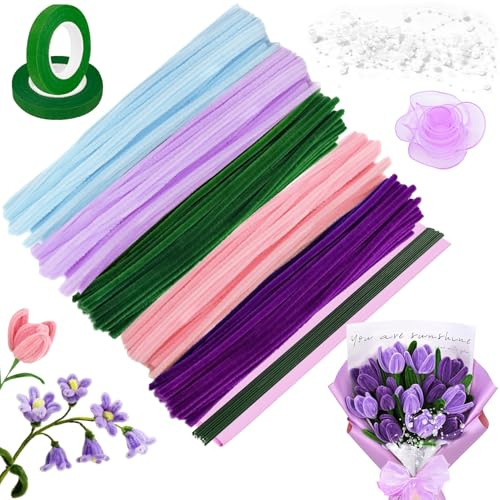 250 Piezas Limpiapipas Manualidades,Set de Limpiapipas Flores,Limpiador Pipas Multicolor,Pipe Cleaner,Alambre de Chenillas para Manualidades Decoración (Morado)
