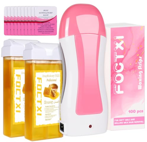 FOCTXI Hair Removal Kit for Hair Removal for Women and Men with Strip, Roll On Wax Kit with 2 Honey Soft Wax Cartridge & 100 Non-Woven Wax Strips, at Home Waxing Kit for Women, Soft, Yellow