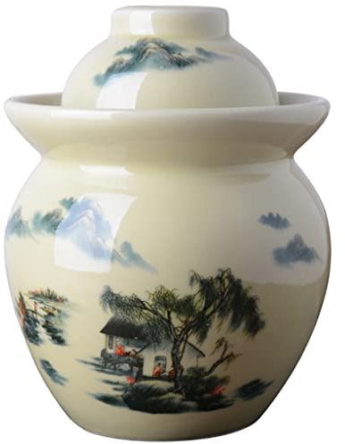 vaso di fermentazione. Vaso di ceramica grande cinese tradizionale con coperchio, kit di fermentazione cinese tradizionale coccio con coperchio a tenuta d'acqua, vaso di fermentazione for sottaceti(3.