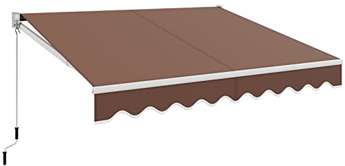GOPLUS Ledarmmarkis, 245 x 200 cm, ledmarkis balkong, terrassmarkis med 5–60° justerbar vinkel, UV-resistent och vattenavvisande, solskydd med handvev, aluminium/polyester, brun