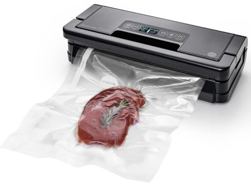 MACOM, Macchina Sottovuoto Professionale – Doppia Pompa di Aspirazione, 2 Barre Saldanti e Portarotolo Integrato, Struttura in Acciaio Brunito con Display LCD – Forever Fresh VAC8090