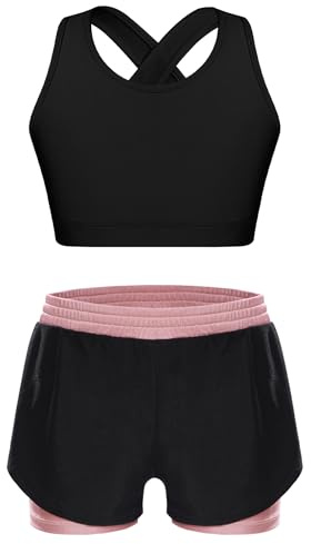 Freebily Traje Deportivo 2Pcs Niñas Crop Top Y Leggings Pantalones Cortos Disfraz para Entrenamiento Gimnasia Fitness Rosa 7-8 años