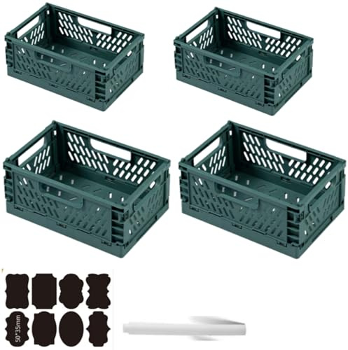 CNKHDZ 4 Pezzi Scatola Pieghevole Cassetta Pieghevole scatole Pieghevoli Stabile Cesto Scatola portaoggetti scatole portaoggetti (Verde, 2pezzi30x20x12+2pezzi 20x14x9cm)