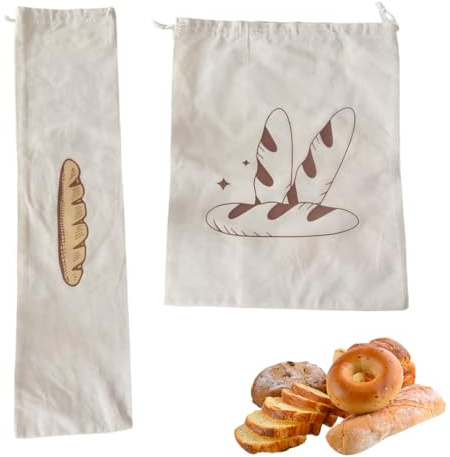 JYNXOR 2 Pièces Sac A Pain Tissu pour Pain, Baguette, Fruits, Légumes, Réutilisables, Sacs à Pain en avec Cordon de Serrage