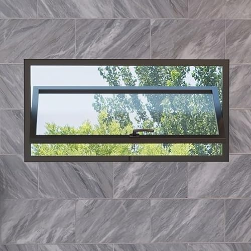 Finestra Seminterrato,Finestra di ventilazione da inserire in una parete di vetromattoni o muratura ，360° Funzione Girevole,Per Cucina,Soggiorno,Bagno E Ripostiglio(Black,40 * 40cm/15.7 * 15.7in)