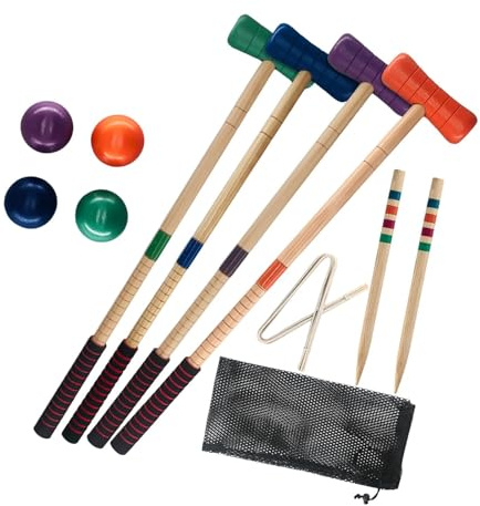 LOVIVER 4 Croquet Set Family Games, Durability Portable, Croquette Game Lawn Croquet Game Set for Lawn Outdoor Adults