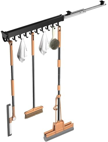 YUZDNM Pull Out Mop and Broom Holder, Garage Organization Hooks, Laundry Room Organization and Storage, Garden Tool Organizer for Home Kitchen Garden, Closet Pull Out Storage Organizer(56cm/22.0inch)