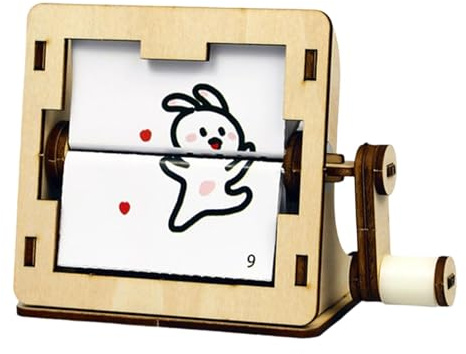 CoudarTitie Crank-operated Animation Machine Model, Wooden STEM Science Toy for Experimentation.