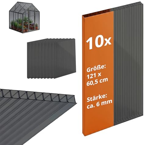 Relaxdays Lot de 10 Panneaux à Double paroi en Polycarbonate Anthracite | 6 mm, pour serre, dimensions : 121 x 60,5 cm