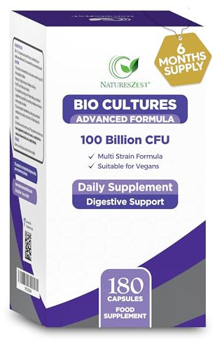 Bio Cultures Complex Probiotics & Prebiotics 100 Billion CFU - 6 Month Supply - Pro biotics for Gut Health with Lactobacillus & Saccharomyces Boulardii - Vegan Probiotics for Men & Women - 180 Caps